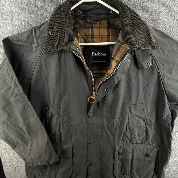 Barbour Bedale Tartan Lined Blue Waxed Jacket Men Full Zip Outdoors A101 Size 46 - Picture 1 of 16